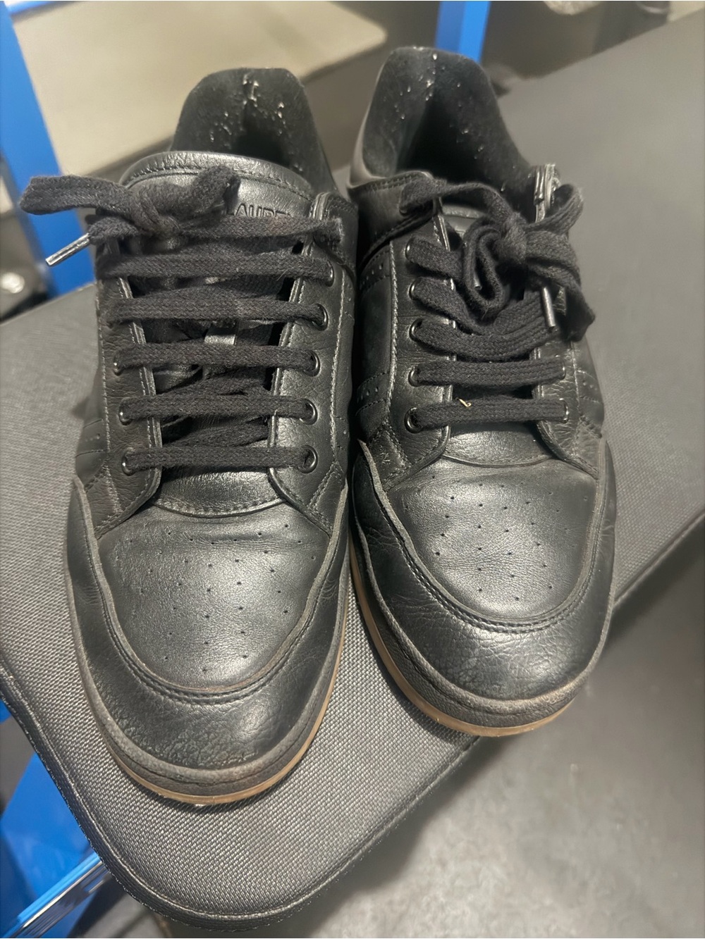 Saint Laurent Black Leather Lace-Up Sneakers with Brown Trim